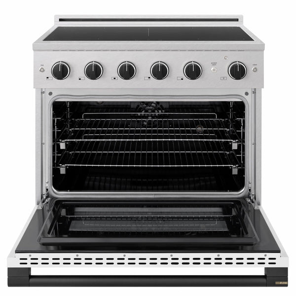 ZLINE Autograph Edition 36 in. 5.2 cu. ft. Marino Induction Range with 5 Element Cooktop and Electric Convection Oven in Satin Stainless Steel with White Matte Door and Matte Black Accents (MINRSZ-WM-36-MB)