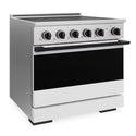 ZLINE Autograph Edition 36 in. 5.2 cu. ft. Marino Induction Range with 5 Element Cooktop and Electric Convection Oven in Satin Stainless Steel with White Matte Door and Matte Black Accents (MINRSZ-WM-36-MB)
