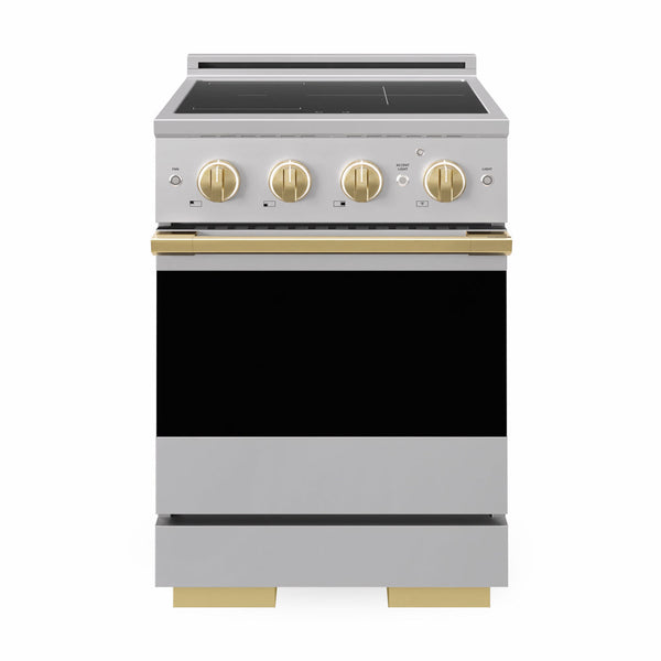ZLINE Autograph Edition 24 in. 3.2 cu. ft. Marino Induction Range with 3 Element Cooktop and Electric Convection Oven in Stainless Steel with Polished Gold Accents (MINRZ-24-G)