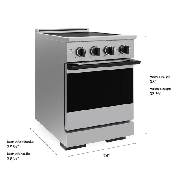 ZLINE Autograph Edition 24 in. 3.2 cu. ft. Marino Induction Range with 3 Element Cooktop and Electric Convection Oven in Stainless Steel with Matte Black Accents (MINRZ-24-MB)