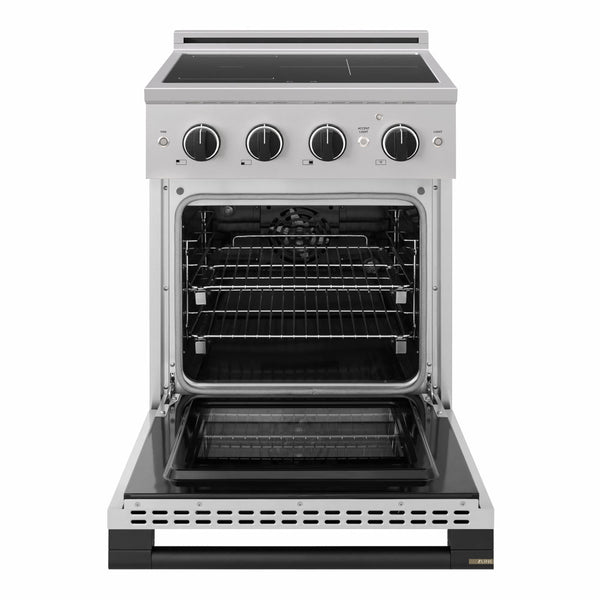ZLINE Autograph Edition 24 in. 3.2 cu. ft. Marino Induction Range with 3 Element Cooktop and Electric Convection Oven in Stainless Steel with Matte Black Accents (MINRZ-24-MB)