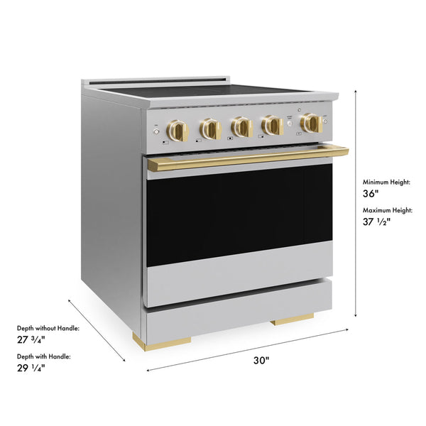 ZLINE Autograph Edition 30 in. 4.2 cu. ft. Marino Induction Range with 4 Element Cooktop and Electric Convection Oven in Stainless Steel with Polished Gold Accents (MINRZ-30-G)