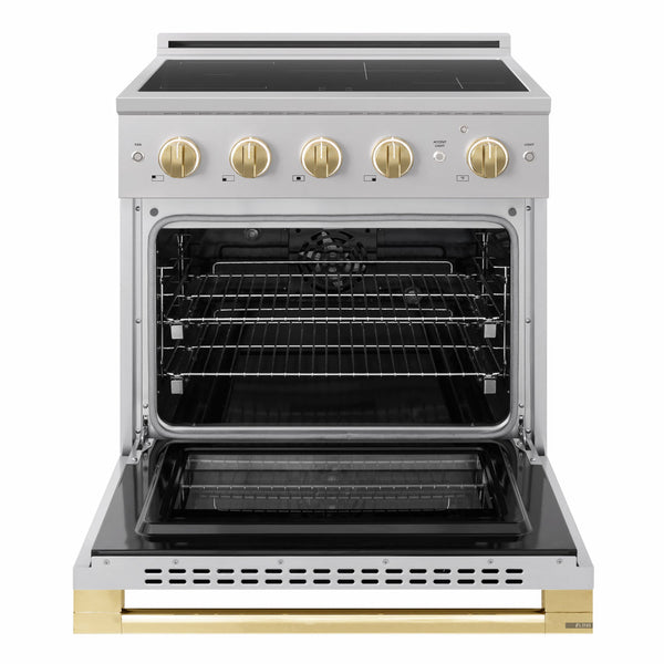 ZLINE Autograph Edition 30 in. 4.2 cu. ft. Marino Induction Range with 4 Element Cooktop and Electric Convection Oven in Stainless Steel with Polished Gold Accents (MINRZ-30-G)
