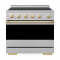ZLINE Autograph Edition 36 in. 5.2 cu. ft. Marino Induction Range with 5 Element Cooktop and Electric Convection Oven in Stainless Steel with Polished Gold Accents (MINRZ-36-G)