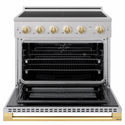 ZLINE Autograph Edition 36 in. 5.2 cu. ft. Marino Induction Range with 5 Element Cooktop and Electric Convection Oven in Stainless Steel with Polished Gold Accents (MINRZ-36-G)