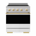 ZLINE Autograph Edition 30 in. 4.2 cu. ft. Marino Induction Range with 4 Element Cooktop and Electric Convection Oven in Stainless Steel with White Matte Door and Polished Gold Accents (MINRZ-WM-30-G)