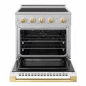 ZLINE Autograph Edition 30 in. 4.2 cu. ft. Marino Induction Range with 4 Element Cooktop and Electric Convection Oven in Stainless Steel with White Matte Door and Polished Gold Accents (MINRZ-WM-30-G)