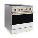 ZLINE Autograph Edition 30 in. 4.2 cu. ft. Marino Induction Range with 4 Element Cooktop and Electric Convection Oven in Stainless Steel with White Matte Door and Polished Gold Accents (MINRZ-WM-30-G)