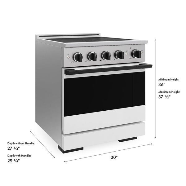 ZLINE Autograph Edition 30 in. 4.2 cu. ft. Marino Induction Range with 4 Element Cooktop and Electric Convection Oven in Stainless Steel with White Matte Door and Matte Black Accents (MINRZ-WM-30-MB)