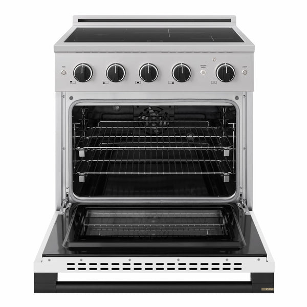 ZLINE Autograph Edition 30 in. 4.2 cu. ft. Marino Induction Range with 4 Element Cooktop and Electric Convection Oven in Stainless Steel with White Matte Door and Matte Black Accents (MINRZ-WM-30-MB)