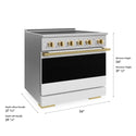 ZLINE Autograph Edition 36 in. 5.2 cu. ft. Marino Induction Range with 5 Element Cooktop and Electric Convection Oven in Stainless Steel with White Matte Door and Polished Gold Accents (MINRZ-WM-36-G)