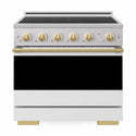 ZLINE Autograph Edition 36 in. 5.2 cu. ft. Marino Induction Range with 5 Element Cooktop and Electric Convection Oven in Stainless Steel with White Matte Door and Polished Gold Accents (MINRZ-WM-36-G)