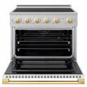 ZLINE Autograph Edition 36 in. 5.2 cu. ft. Marino Induction Range with 5 Element Cooktop and Electric Convection Oven in Stainless Steel with White Matte Door and Polished Gold Accents (MINRZ-WM-36-G)