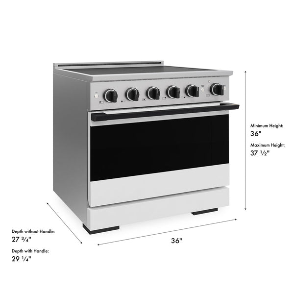 ZLINE Autograph Edition 36 in. 5.2 cu. ft. Marino Induction Range with 5 Element Cooktop and Electric Convection Oven in Stainless Steel with White Matte Door and Matte Black Accents (MINRZ-WM-36-MB)