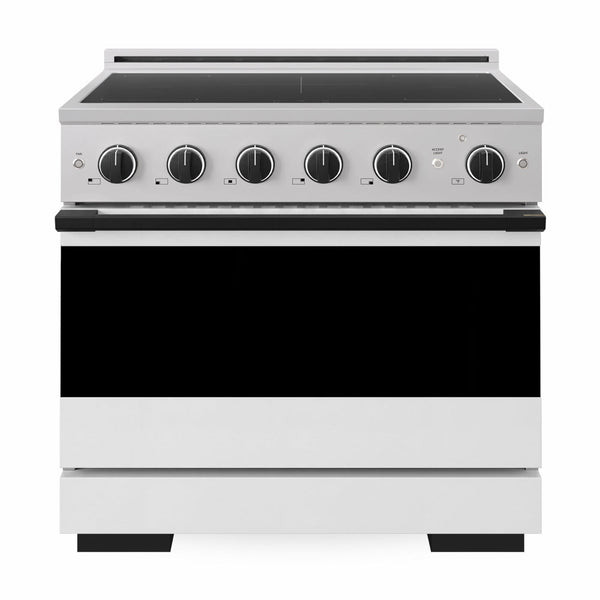 ZLINE Autograph Edition 36 in. 5.2 cu. ft. Marino Induction Range with 5 Element Cooktop and Electric Convection Oven in Stainless Steel with White Matte Door and Matte Black Accents (MINRZ-WM-36-MB)
