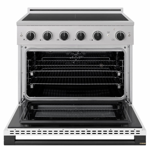 ZLINE Autograph Edition 36 in. 5.2 cu. ft. Marino Induction Range with 5 Element Cooktop and Electric Convection Oven in Stainless Steel with White Matte Door and Matte Black Accents (MINRZ-WM-36-MB)