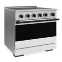 ZLINE Autograph Edition 36 in. 5.2 cu. ft. Marino Induction Range with 5 Element Cooktop and Electric Convection Oven in Stainless Steel with White Matte Door and Matte Black Accents (MINRZ-WM-36-MB)