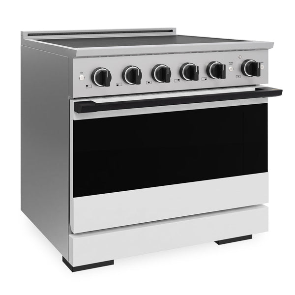 ZLINE Autograph Edition 36 in. 5.2 cu. ft. Marino Induction Range with 5 Element Cooktop and Electric Convection Oven in Stainless Steel with White Matte Door and Matte Black Accents (MINRZ-WM-36-MB)