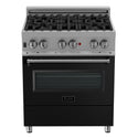 ZLINE 30 in. 4.0 cu. ft. Legacy Dual Fuel Range with 4 Burner Gas Cooktop and Electric Convection Oven in Satin Stainless Steel and Black Matte Door (RAS-BLM-30)