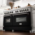 ZLINE 60 in. 7.4 cu. ft. Legacy Dual Fuel Range with 9 Burner Gas Cooktop and 2 Electric Convection Ovens in Satin Stainless Steel and Black Matte Doors (RAS-BLM-60)