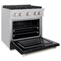 ZLINE 30 in. 4.2 cu. ft. Paramount Dual Fuel Range with 4 Burner Gas Cooktop and Electric Convection Oven in Satin Stainless Steel with Black Matte Door (SDRS-BLM-30)