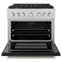 ZLINE 36 in. 5.2 cu. ft. Paramount Dual Fuel Range with 6 Burner Gas Cooktop and Electric Convection Oven in Satin Stainless Steel with Black Matte Door (SDRS-BLM-36)