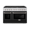 ZLINE 48 in. 6.7 cu. ft. Paramount Double Oven Dual Fuel Range with 8 Burner Gas Cooktop in Satin Stainless Steel with Black Matte Doors (SDRS-BLM-48)