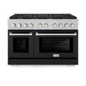 ZLINE 48 in. 6.7 cu. ft. Paramount Double Oven Dual Fuel Range with 8 Burner Gas Cooktop in Satin Stainless Steel with Black Matte Doors (SDRS-BLM-48)
