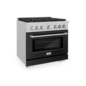 ZLINE 36 in. 5.2 cu. ft. Paramount Gas Range with 6 Burner Cooktop and Convection Gas Oven in Satin Stainless Steel with Black Matte Door (SGRS-BLM-36)