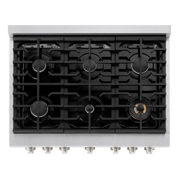 ZLINE 36 in. 5.2 cu. ft. Paramount Gas Range with 6 Burner Cooktop and Convection Gas Oven in Satin Stainless Steel with Black Matte Door (SGRS-BLM-36)