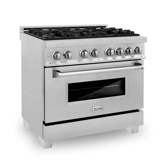 ZLINE 36 in. 4.6 cu. ft. Legacy Dual Fuel Range with 6 Burner Gas Cooktop and Electric Convection Oven in Satin Stainless Steel (RAS-SN-36)