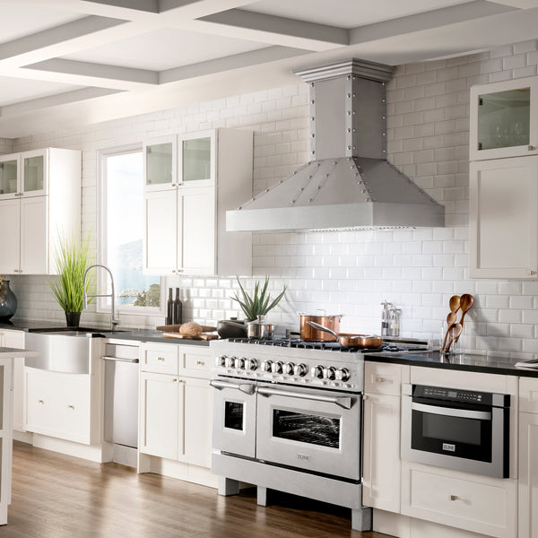 ZLINE 48 in. 6.0 cu. ft. Legacy Dual Fuel Range with 7 Burner Gas Cooktop and 2 Electric Ovens in Satin Stainless Steel (RAS-SN-48)