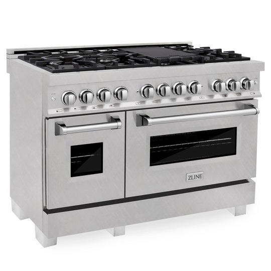 ZLINE 48 in. 6.0 cu. ft. Legacy Dual Fuel Range with 7 Burner Gas Cooktop and 2 Electric Ovens in Satin Stainless Steel (RAS-SN-48)