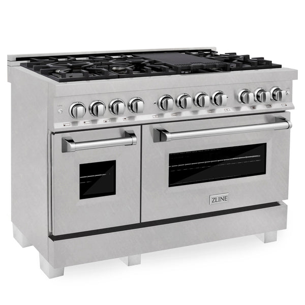 ZLINE 48 in. 6.0 cu. ft. Legacy Dual Fuel Range with 7 Burner Gas Cooktop and 2 Electric Ovens in Satin Stainless Steel (RAS-SN-48)