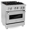 ZLINE 30 in. 4.0 cu. ft. Legacy Dual Fuel Range with Gas Cooktop and Electric Convection Oven in Satin Stainless Steel with 4 Brass Burners (RAS-SN-BR-30)