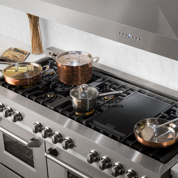 ZLINE 60 in. 7.4 cu. ft. Legacy Dual Fuel Range with Gas Cooktop and 2 Electric Convection Ovens in Satin Stainless Steel with 8 Brass Burners (RAS-SN-BR-60)