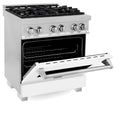 ZLINE 30 in. 4.0 cu. ft. Legacy Dual Fuel Range with 4 Burner Gas Cooktop and Electric Convection Oven in Satin Stainless Steel and White Matte Door (RAS-WM-30)