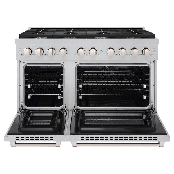 ZLINE 48 in. 6.7 cu. ft. Paramount Double Oven Dual Fuel Range with 8 Burner Gas Cooktop in Satin Stainless Steel (SDRS-48)
