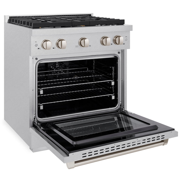 ZLINE 30 in. 4.2 cu. ft. Paramount Dual Fuel Range with Gas Cooktop and Electric Convection Oven in Satin Stainless Steel with 4 Brass Burners (SDRS-BR-30)