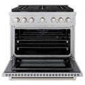 ZLINE 36 in. 5.2 cu. ft. Paramount Dual Fuel Range with Gas Cooktop and Electric Convection Oven in Satin Stainless Steel with 6 Brass Burners (SDRS-BR-36)