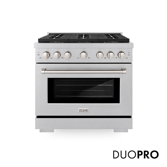 ZLINE 36 in. 5.2 cu. ft. Paramount Dual Fuel Range with 6 Burner DuoPro™ Cooktop and Electric Convection Oven in Satin Stainless Steel (PSDRS-36)