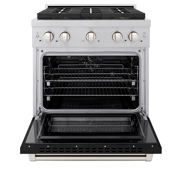 ZLINE 30 in. 4.2 cu. ft. Paramount Dual Fuel Range with 4 Burner DuoPro™ Cooktop and Electric Convection Oven in Satin Stainless Steel with Black Matte Door (PSDRS-BLM-30)