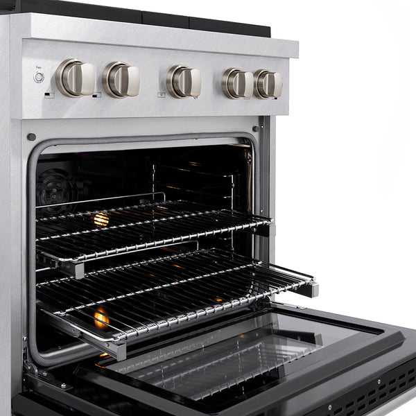 ZLINE 30 in. 4.2 cu. ft. Paramount Dual Fuel Range with 4 Burner DuoPro™ Cooktop and Electric Convection Oven in Satin Stainless Steel with Black Matte Door (PSDRS-BLM-30)