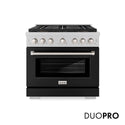 ZLINE 36 in. 5.2 cu. ft. Paramount Dual Fuel Range with 6 Burner DuoPro™ Cooktop and Electric Convection Oven in Satin Stainless Steel with Black Matte Door (PSDRS-BLM-36)