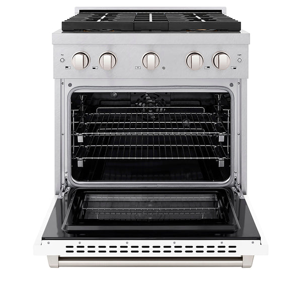ZLINE 30 in. 4.2 cu. ft. Paramount Dual Fuel Range with 4 Burner DuoPro™ Cooktop and Electric Convection Oven in Satin Stainless Steel with White Matte Door (PSDRS-WM-30)