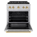 ZLINE Autograph Edition 30 in. 4.2 cu. ft. Paramount Dual Fuel Range with 4 Burner DuoPro™ Cooktop and Electric Convection Oven in Satin Stainless Steel and Polished Gold Accents (PSDRSZ-30-G)