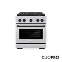 ZLINE Autograph Edition 30 in. 4.2 cu. ft. Paramount Dual Fuel Range with 4 Burner DuoPro™ Cooktop and Electric Convection Oven in Satin Stainless Steel and Matte Black Accents (PSDRSZ-30-MB)
