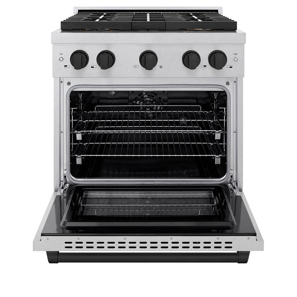 ZLINE Autograph Edition 30 in. 4.2 cu. ft. Paramount Dual Fuel Range with 4 Burner DuoPro™ Cooktop and Electric Convection Oven in Satin Stainless Steel and Matte Black Accents (PSDRSZ-30-MB)