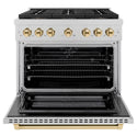 ZLINE Autograph Edition 36 in. 5.2 cu. ft. Paramount Dual Fuel Range with 6 Burner DuoPro™ Cooktop and Electric Convection Oven in Satin Stainless Steel and Polished Gold Accents (PSDRSZ-36-G)