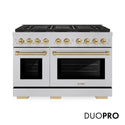 ZLINE Autograph Edition 48 in. 6.7 cu. ft. Paramount Dual Fuel Range with 8 Burner DuoPro™ Cooktop and Dual Ovens in Satin Stainless Steel and Champagne Bronze Accents (PSDRSZ-48-CB)